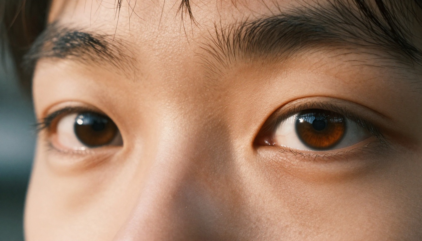 Extreme close-up of a person's eye reflecting miniature video playback with motion blur trails from a city street scene