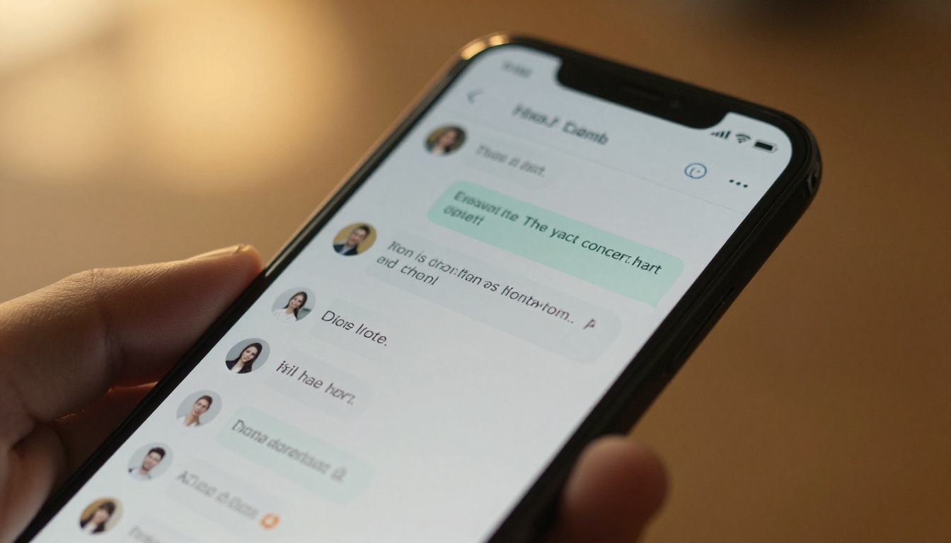Close-up macro shot of a smartphone displaying an AI chat interface, held in hand with warm afternoon window light