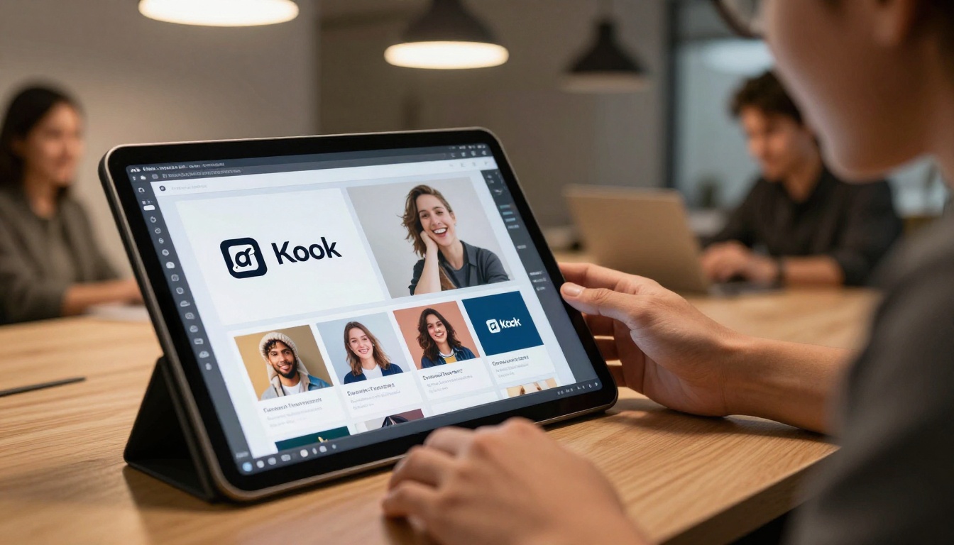 A professional designer presenting polished AI-assisted client deliverables on a tablet screen in a modern meeting room