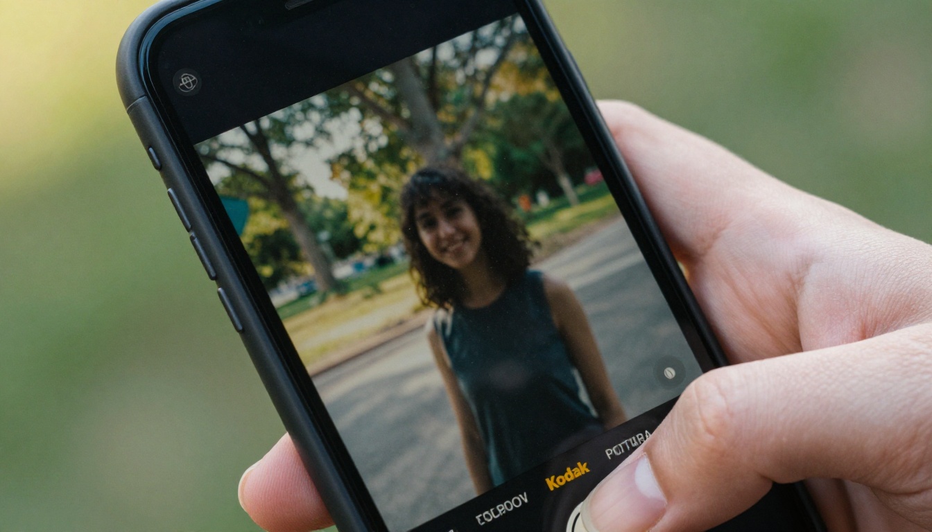 Close-up of a smartphone displaying a social media video feed in an outdoor park setting
