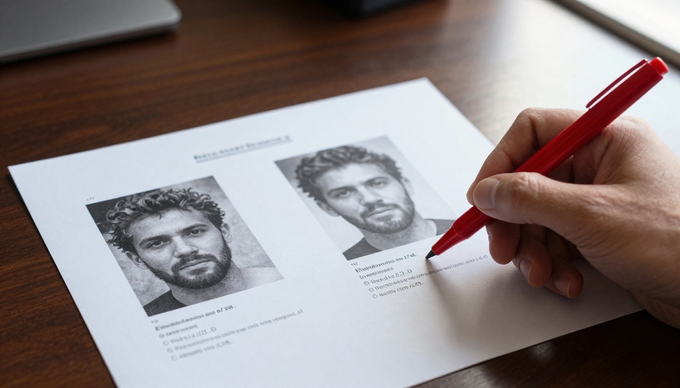 Printed AI quality comparison sheets macro photograph on a walnut desk