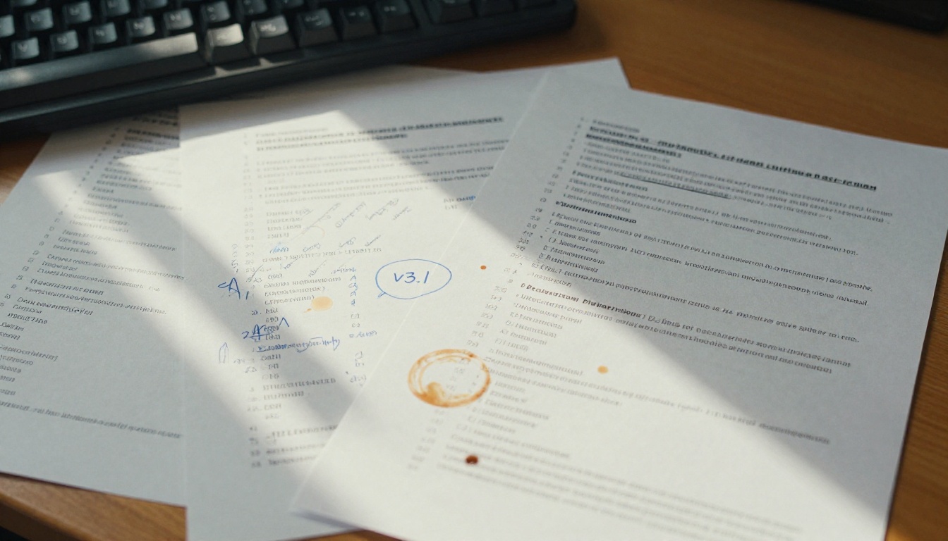 AI researcher reading technical documentation at a desk in warm afternoon light