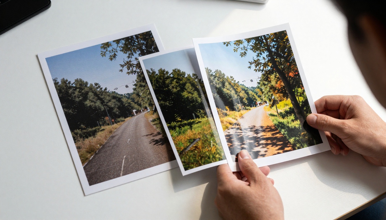 Two printed photos showing free tier vs paid tier image quality