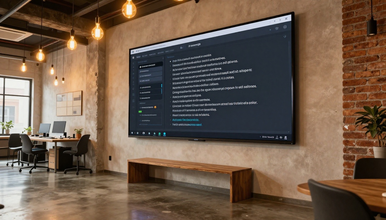 Low-angle view of AI prompt testing interface on large office monitor