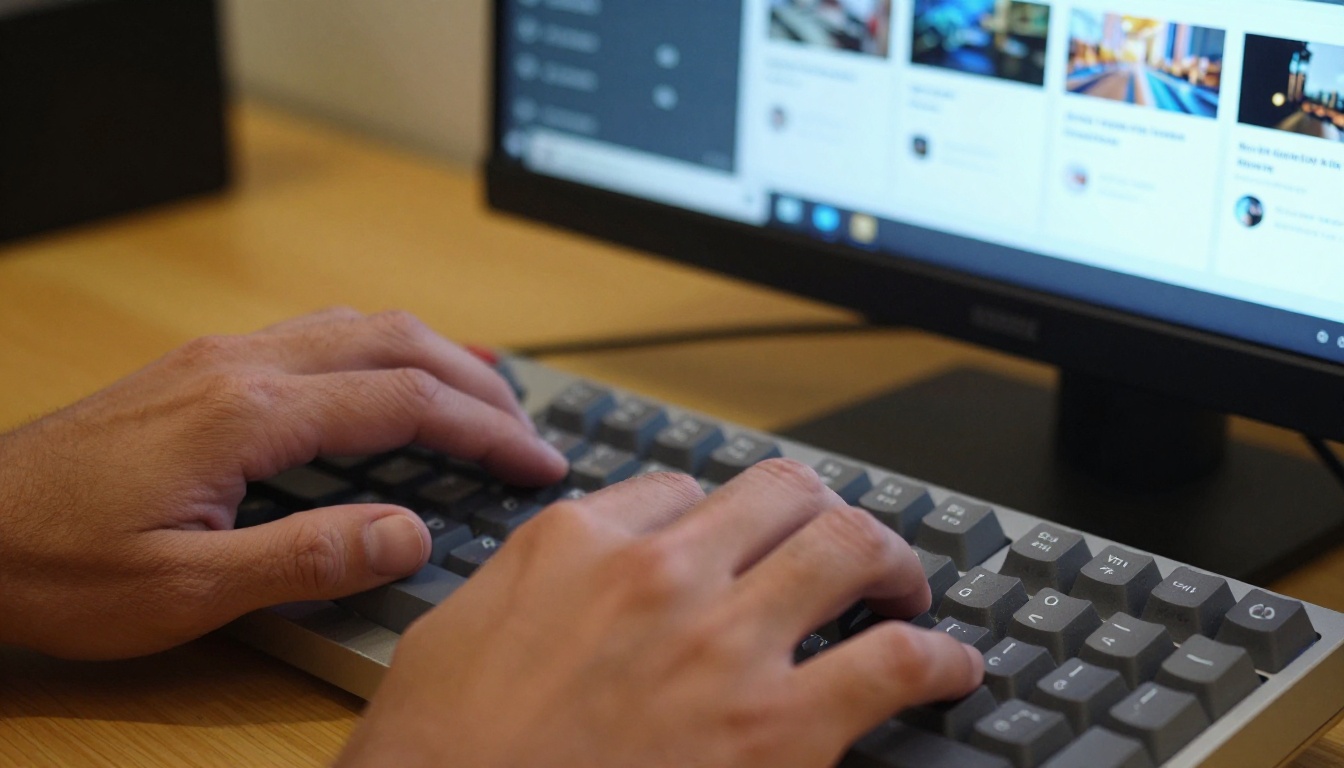 Close-up of hands typing on mechanical keyboard while evaluating AI models