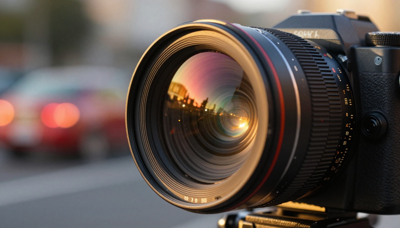 Professional cinema camera lens closeup