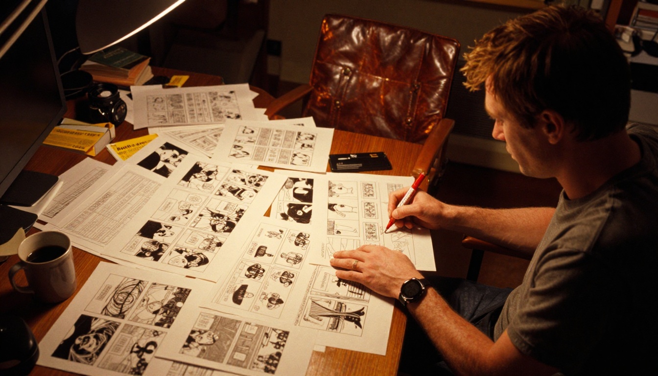 Film director reviewing storyboards