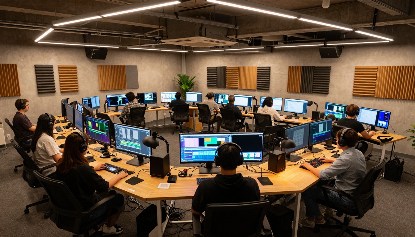 Aerial view of content creation studio