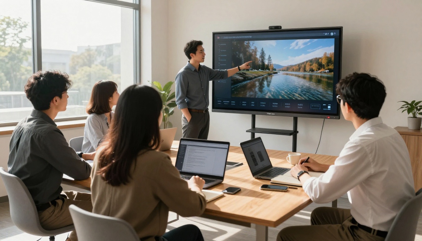 Marketing team reviewing video content