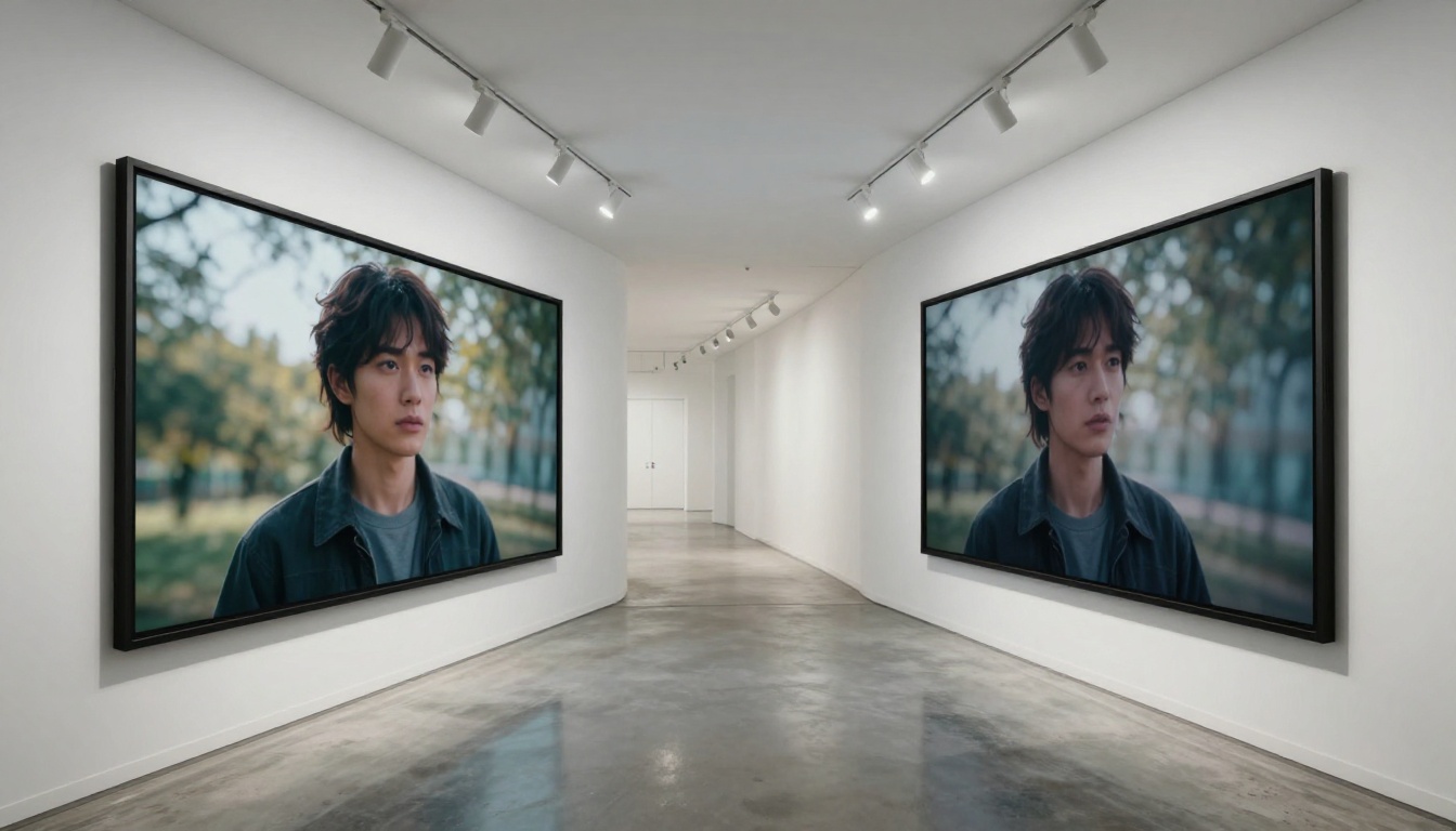 Studio hallway with quality comparison panels