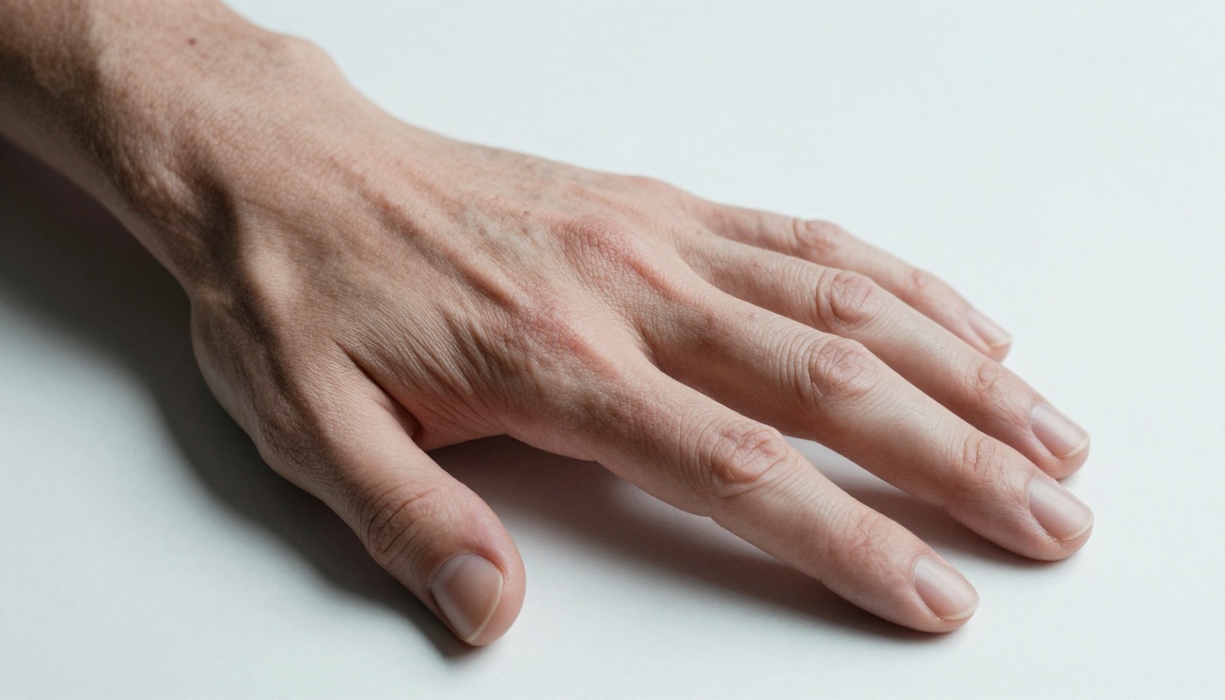Macro comparison of AI-generated hand versus a real human hand showing differences in skin texture, knuckle anatomy, and finger proportions