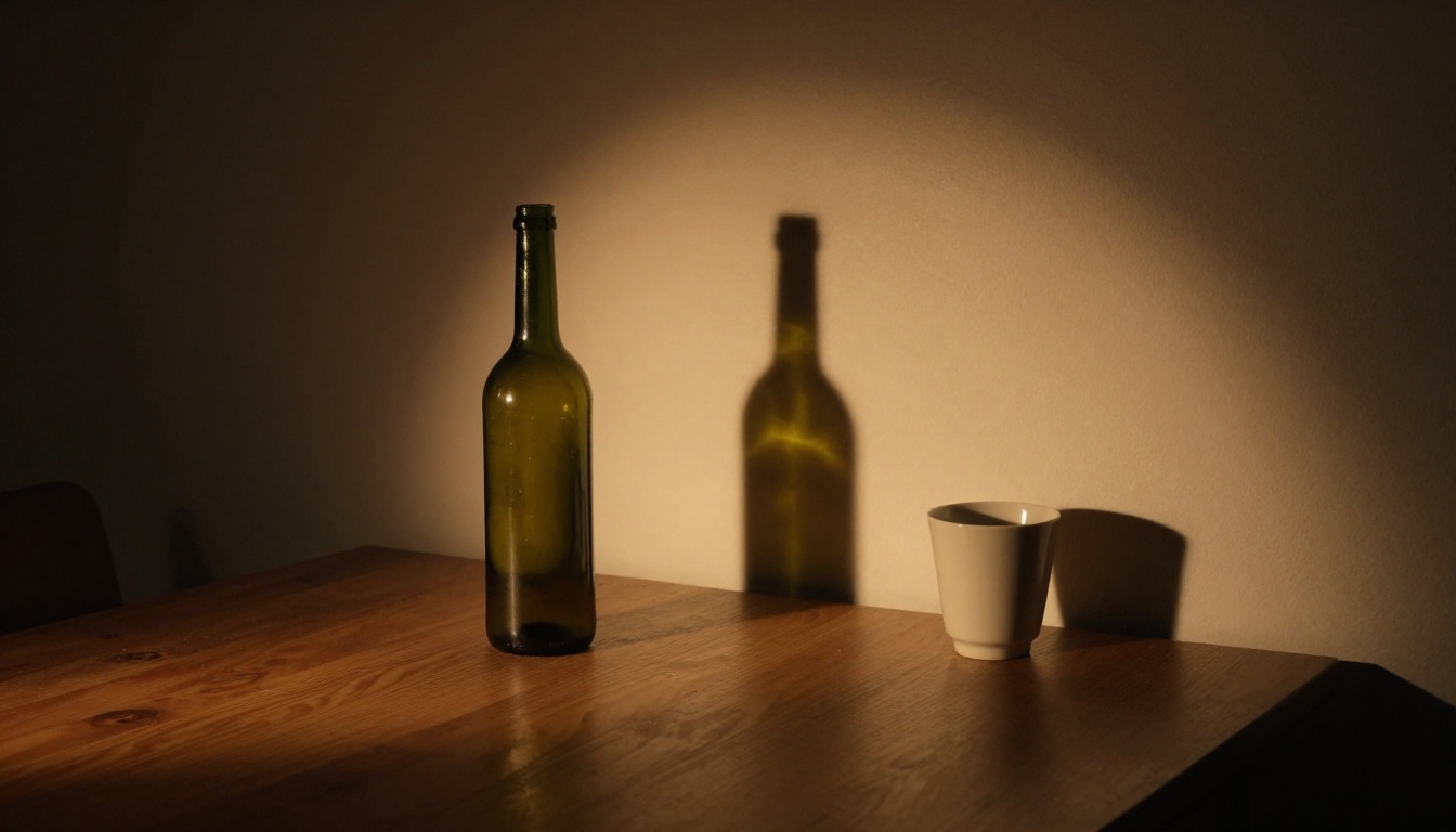 Interior still life with a lamp where objects cast shadows in opposing directions, demonstrating the lighting physics inconsistency common in AI-generated scenes