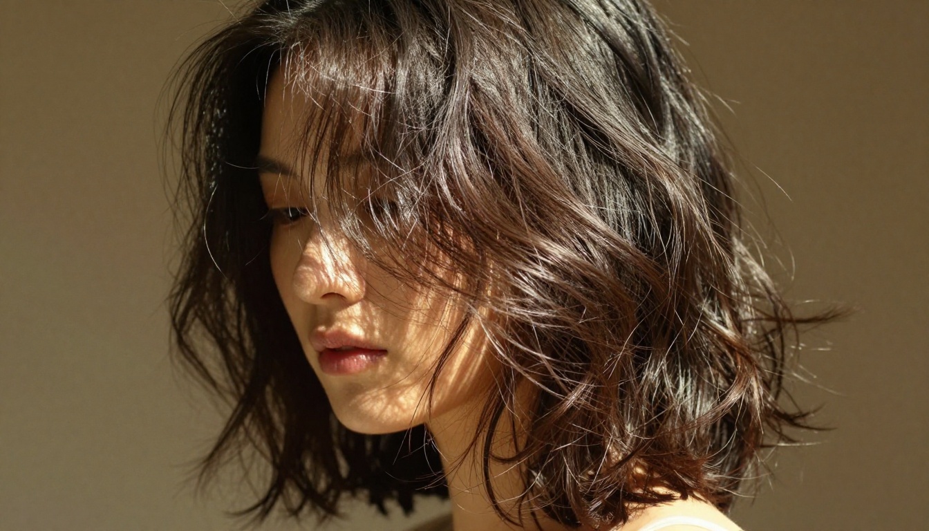 Photorealistic hair texture showing individual strands caught in backlight, demonstrating high-resolution model output quality
