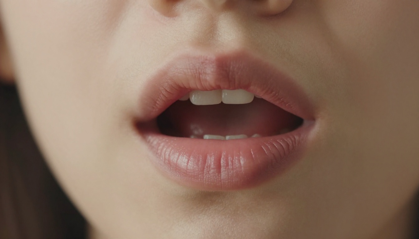 Extreme close-up of lips mid-speech with warm soft bokeh background Extreme close-up of lips mid-speech with warm soft bokeh background