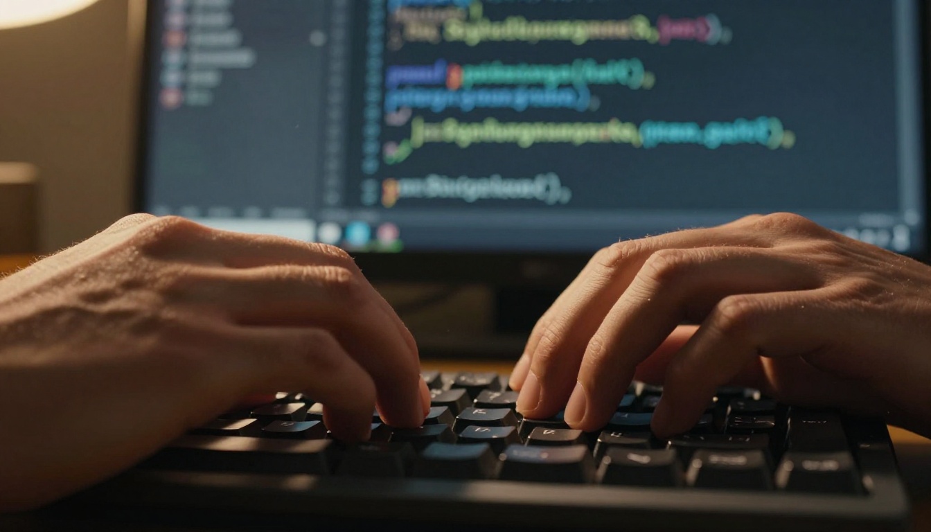 Developer hands typing on mechanical keyboard with model weight code on screen