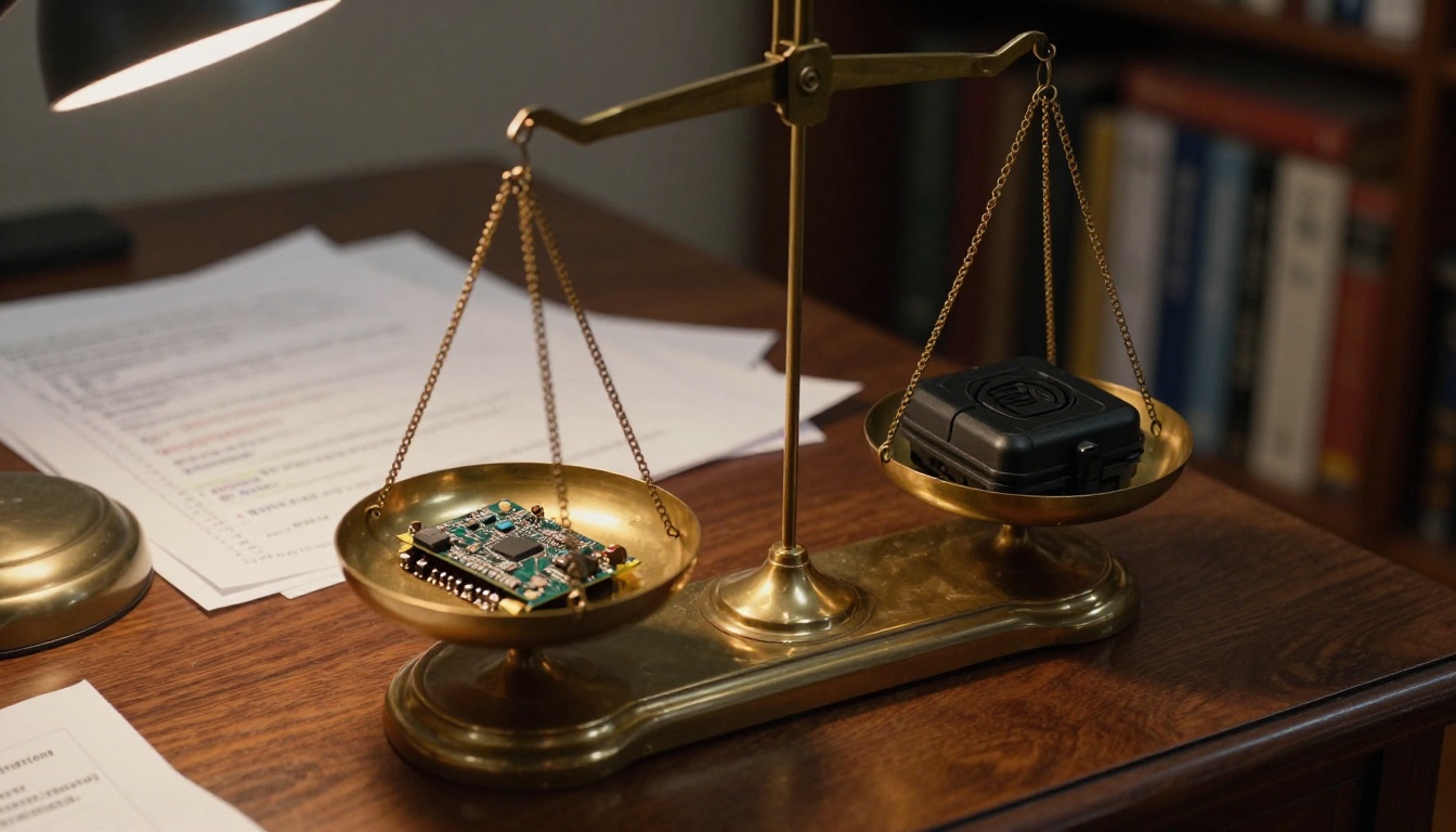 Vintage brass balance scale on a walnut desk representing the open vs closed AI tradeoff