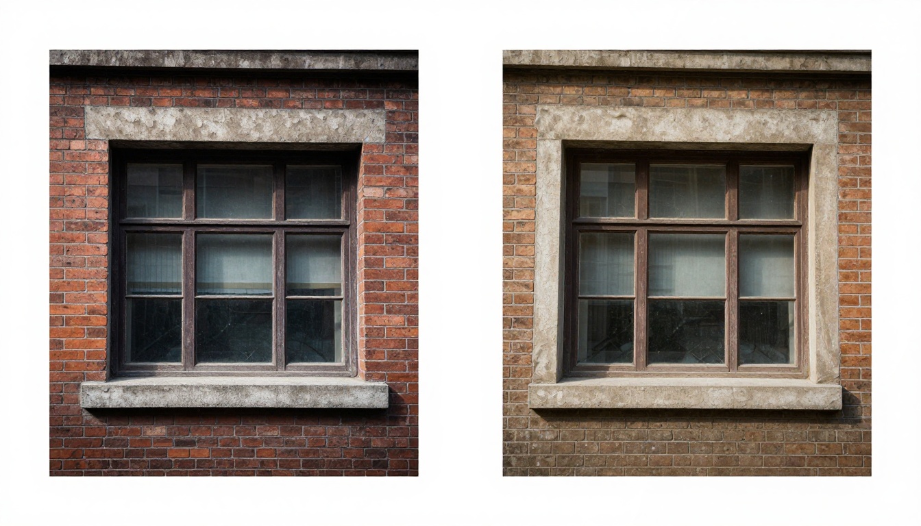 Two architectural prints side by side on a white surface showing the difference between sharp original edges and over-processed waxy upscaled edges