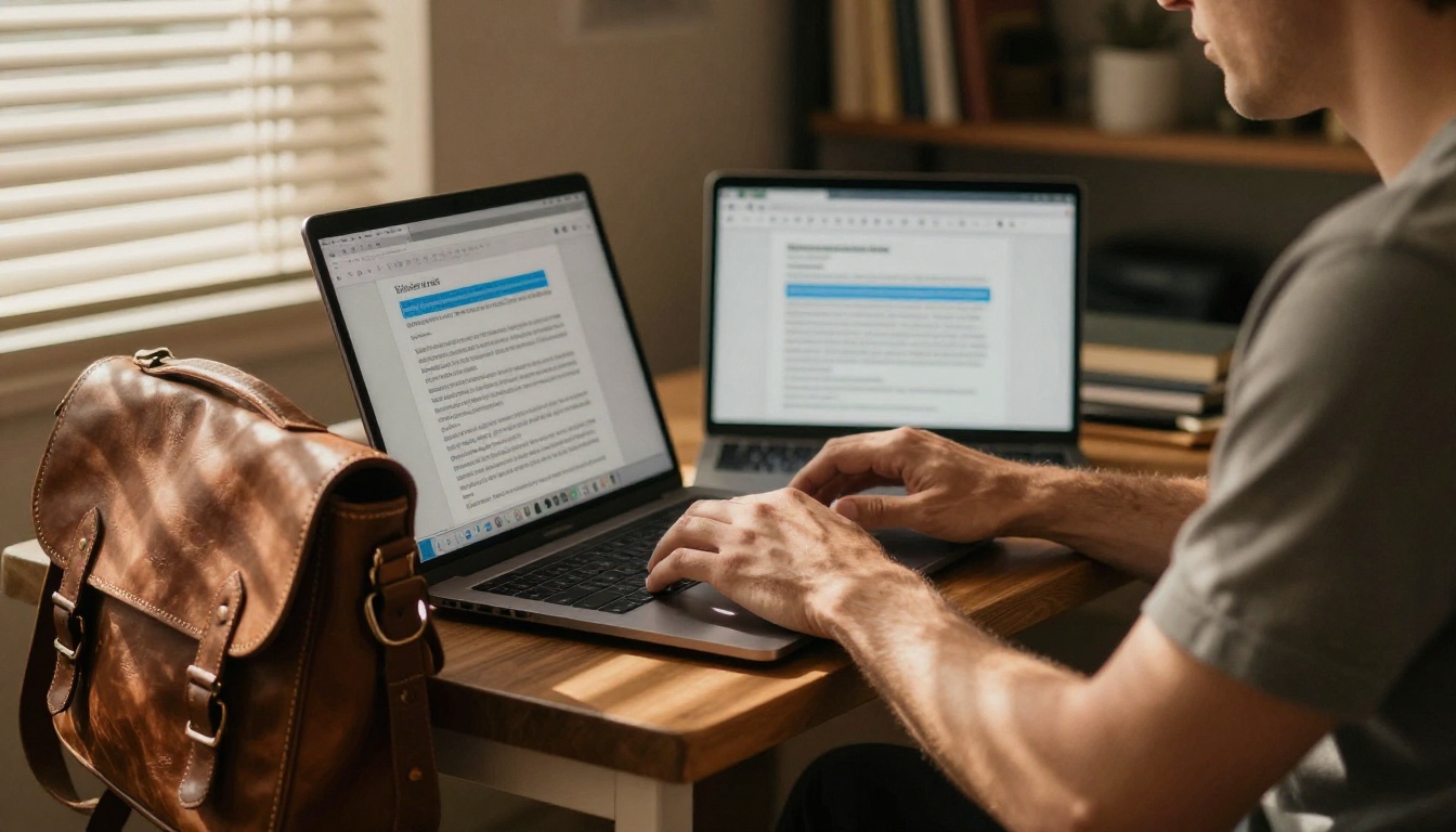 Writing a detailed video prompt on a laptop