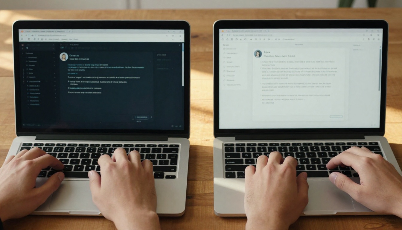 Two laptops side by side showing different AI model interfaces