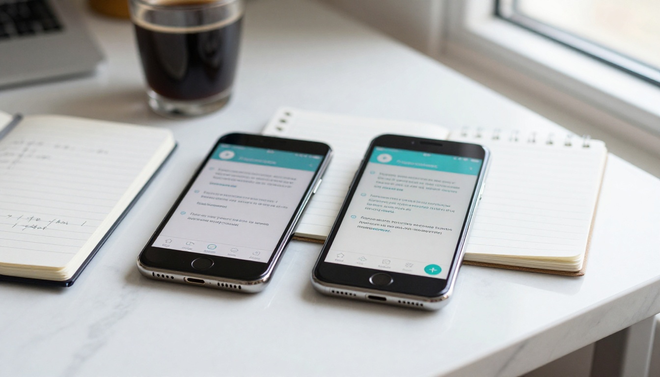 Two smartphones showing different AI model responses on a marble table