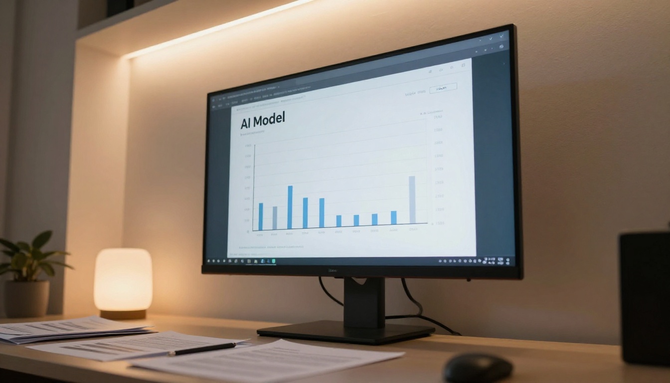 Low-angle view of a large monitor displaying AI performance comparison charts