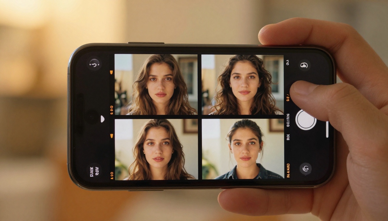 Smartphone showing a grid of AI image comparison outputs
