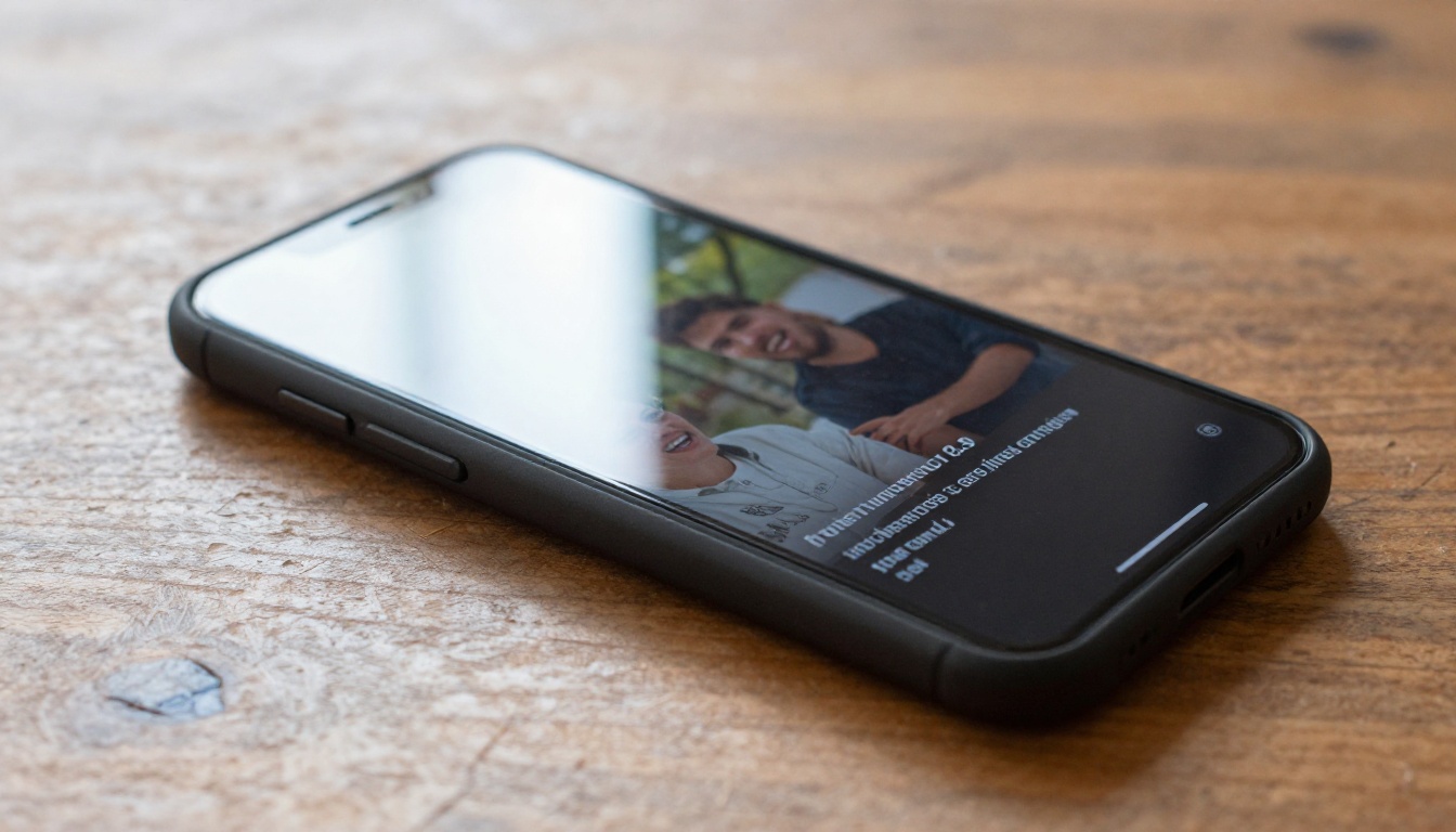 Smartphone displaying video with AI-generated subtitles
