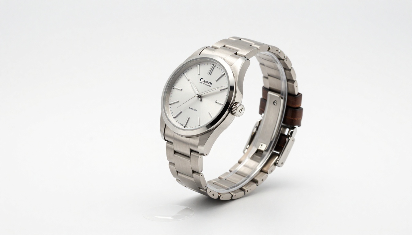 Luxury stainless steel wristwatch cleanly isolated on white background with perfect reflection and crisp edge definition