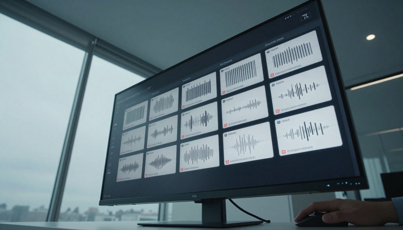 TTS voice selection interface with multiple voice profiles on monitor screen