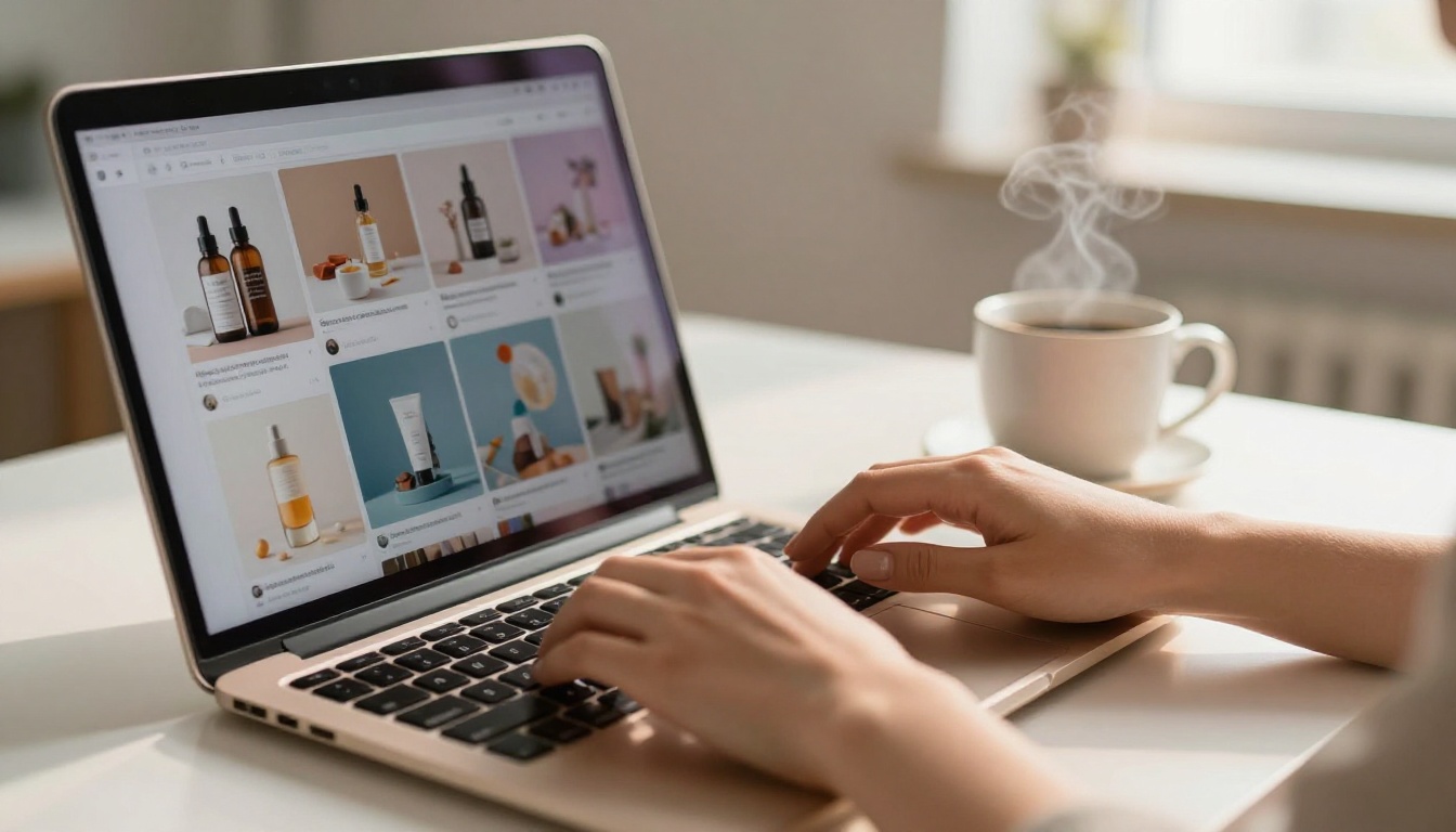 Marketing professional reviewing AI campaign visuals at a modern desk