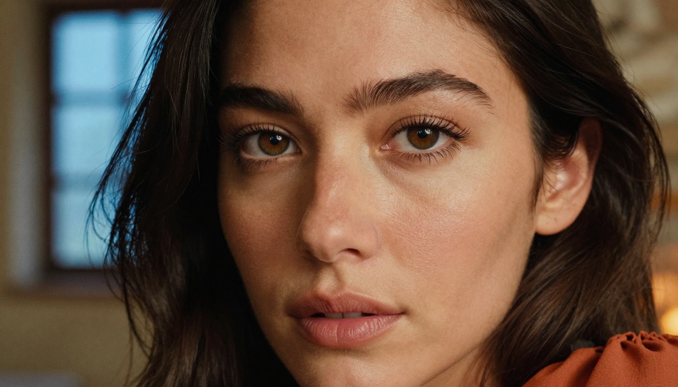 Close-up portrait with Tuscany farmhouse fireplace lighting