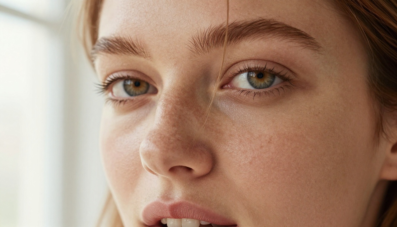 Extreme close-up beauty portrait with natural skin texture and freckles