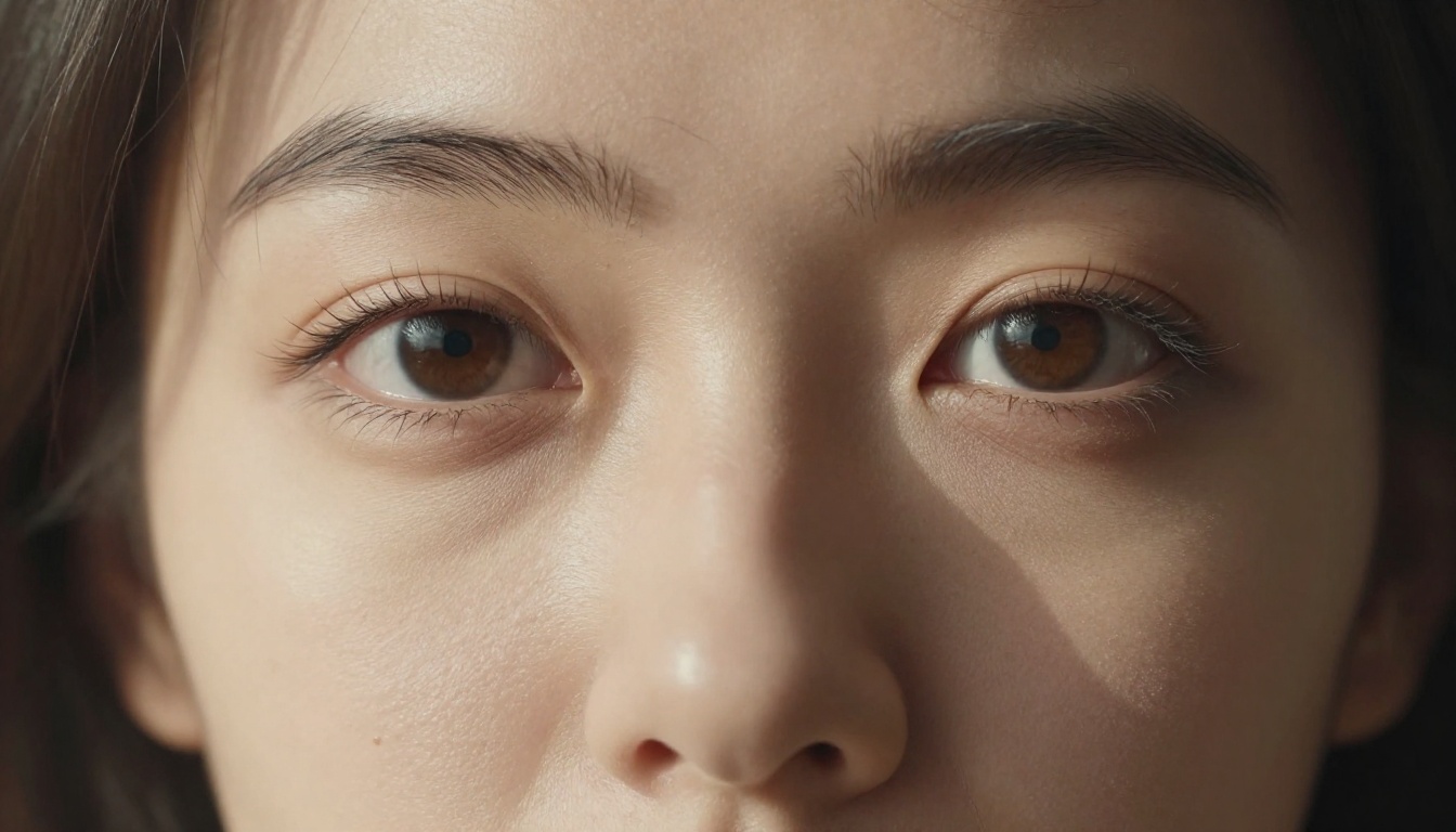 Dramatic portrait close-up with Rembrandt lighting, three-quarter angle, micro skin texture detail