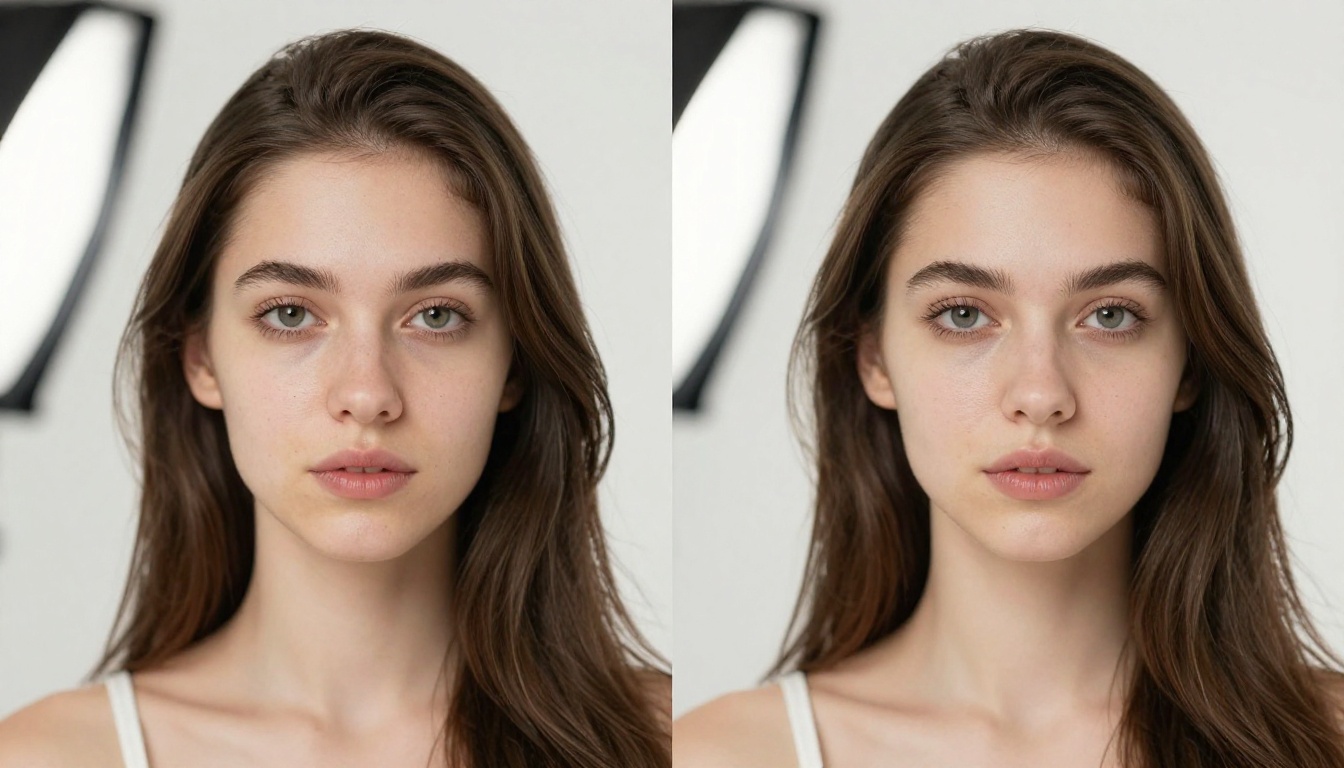 Resolution comparison showing low vs high-resolution AI portrait