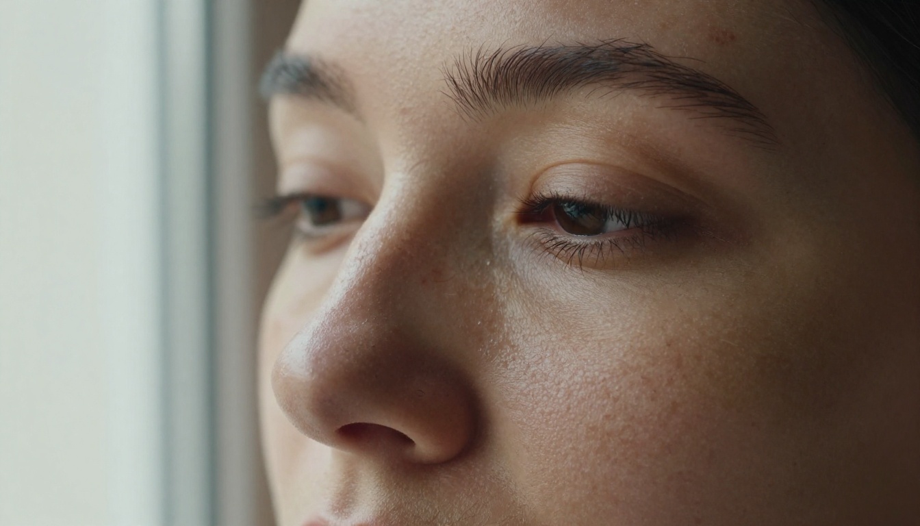 Close-up intimate portrait with soft natural window light