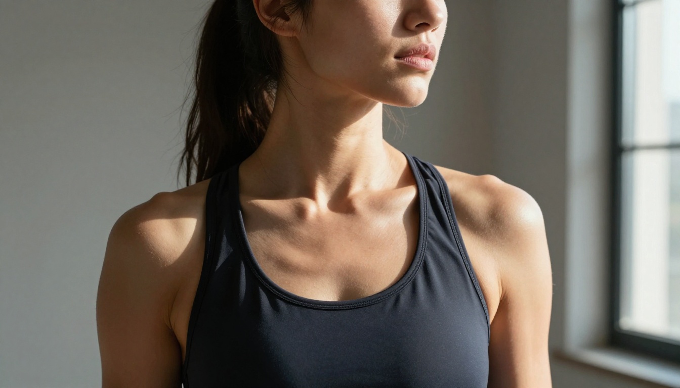 Close-up portrait AI photography, athletic woman in crop top, chiaroscuro studio lighting