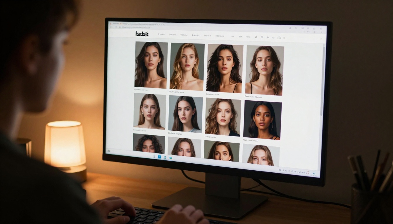 AI image gallery displayed on a monitor screen