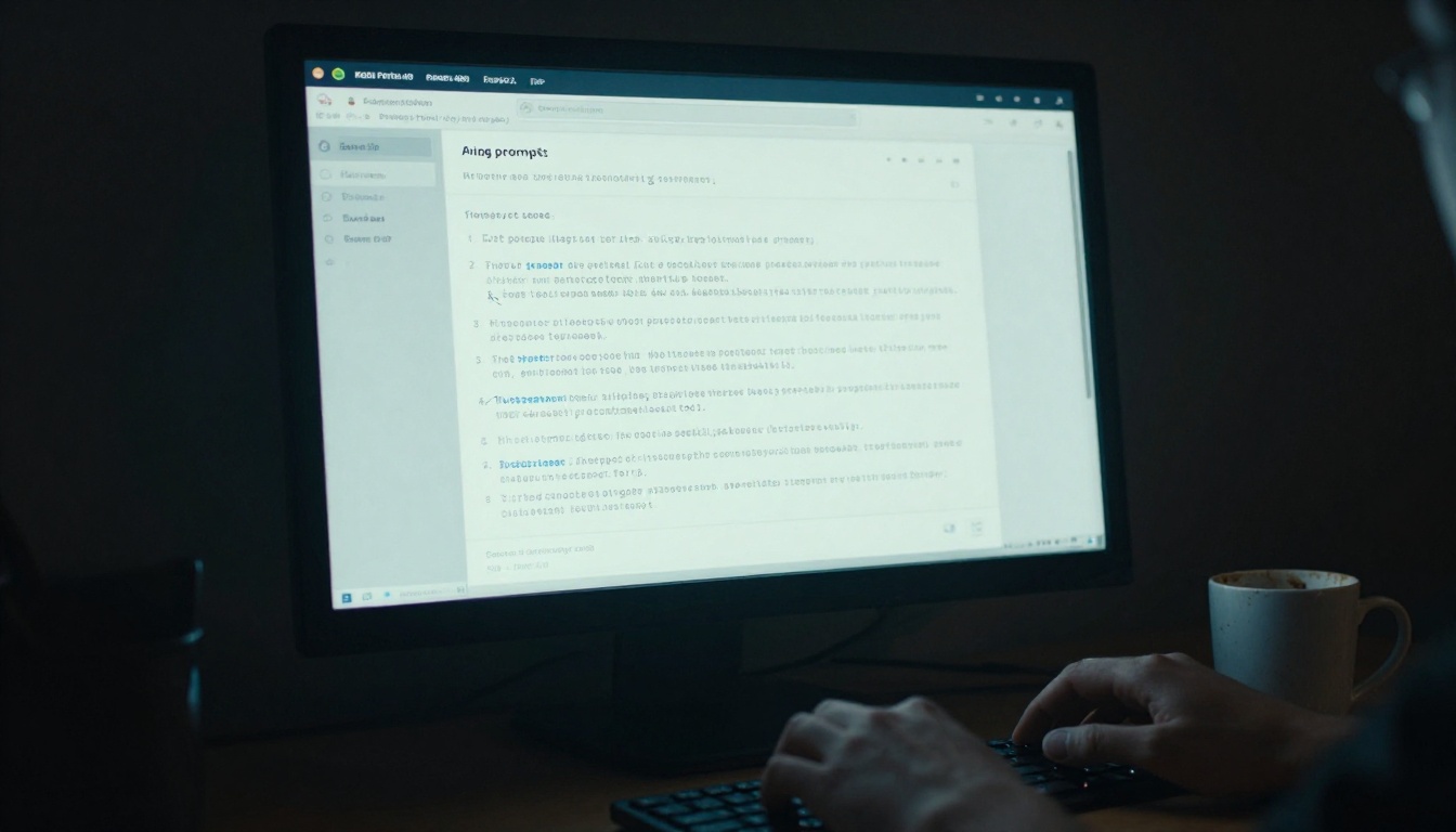 Dark AI prompt interface glowing on a monitor at night