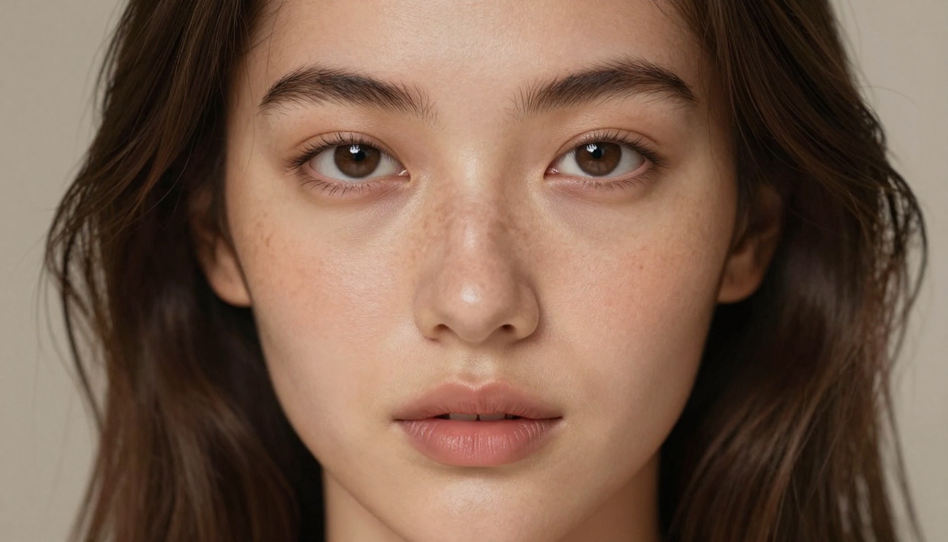 Extreme close-up portrait of a beautiful woman with flawless skin texture, soft box lighting from upper left, natural makeup, high fashion beauty photography 8K Extreme close-up portrait of a beautiful woman with flawless skin texture, soft box lighting from upper left, natural makeup, high fashion beauty photography 8K