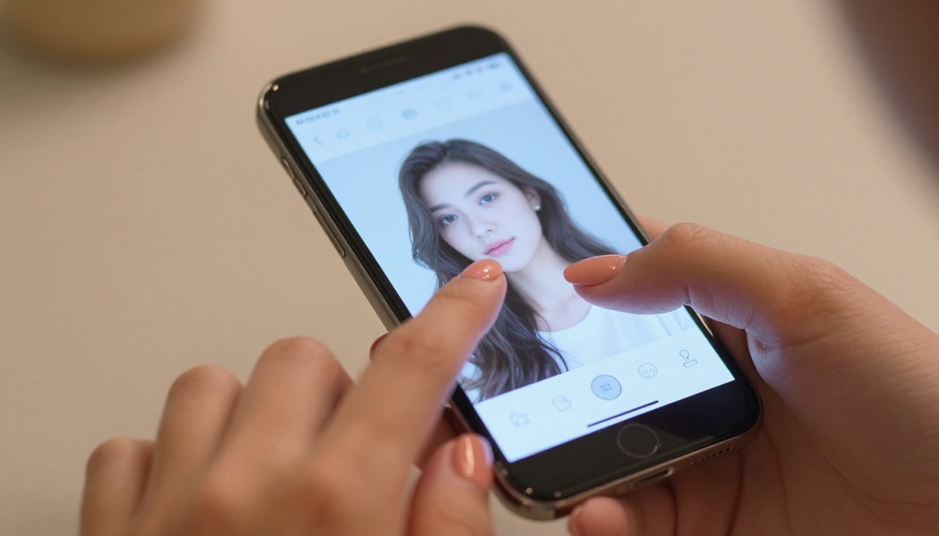 Woman using smartphone to generate AI video from her photo