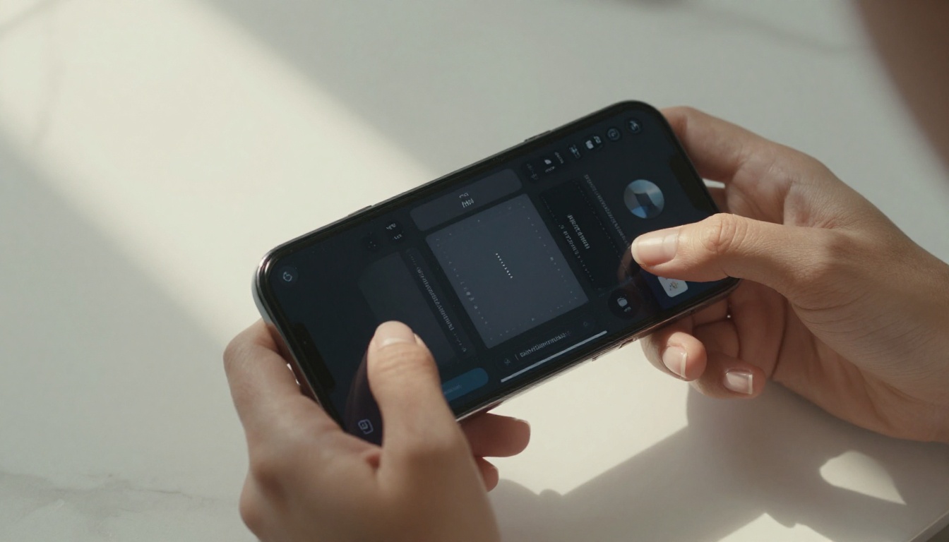 Close-up of hands with smartphone showing AI generation interface