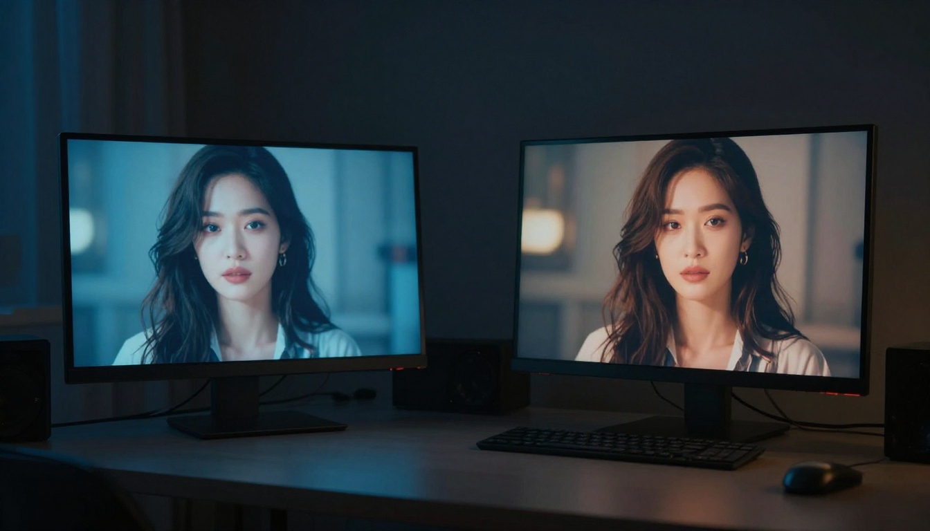AI video comparison setup in a creative studio