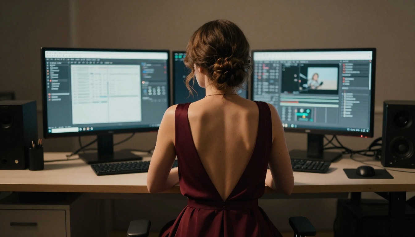 Woman at professional studio workstation
