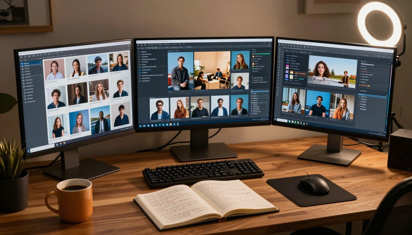 Professional AI content creator workspace