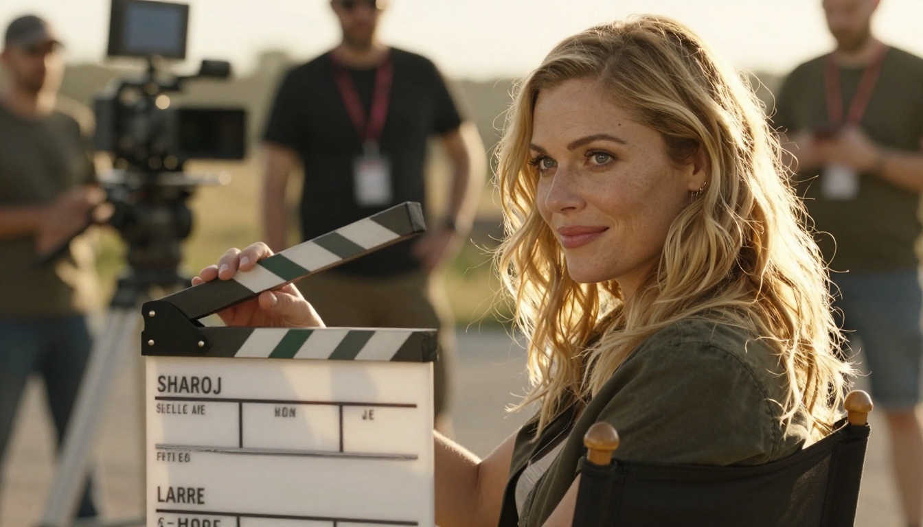 Woman on film set director chair Woman on film set director chair