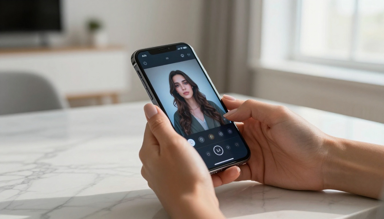AI generation interface on smartphone held in woman's hands AI generation interface on smartphone held in woman's hands