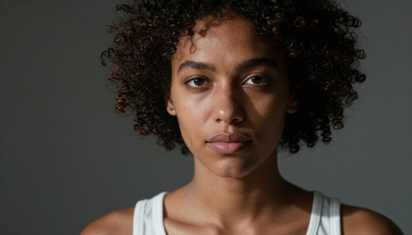 Close-up portrait with dramatic Rembrandt lighting on natural skin texture Close-up portrait with dramatic Rembrandt lighting on natural skin texture