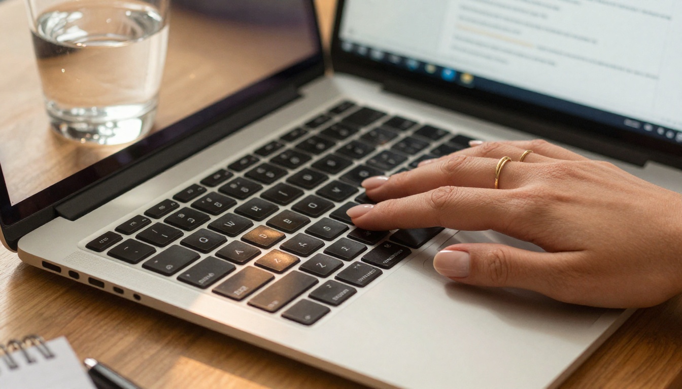 Elegant hands at laptop interface for AI video generation