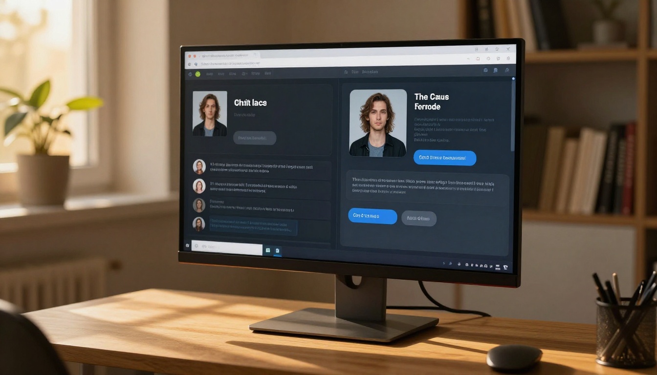 Split monitor screens showing dark and light AI chat UI side by side
