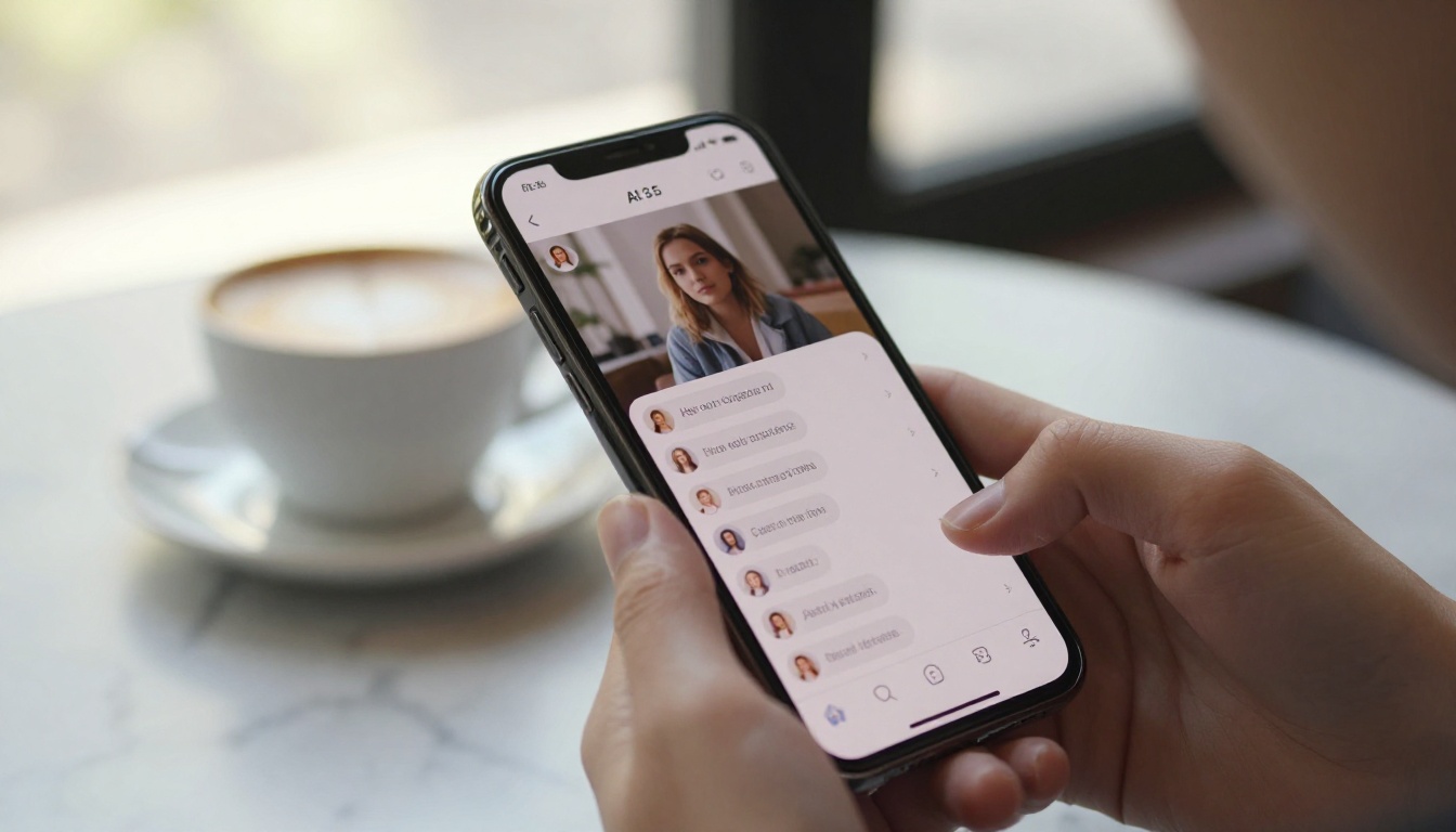 Close-up of a smartphone screen displaying an AI chat interface with soft background bokeh